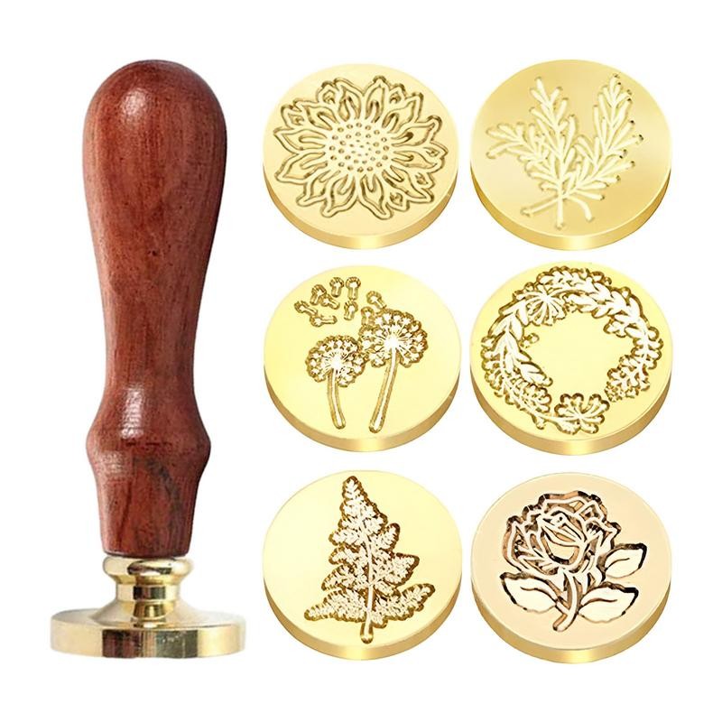 

Wax Sealing Stamp Letter Wax Seal Stamp Kit 6 Flower Pattern Wooden Handle Stamp Kit For Wedding Invitations Brass Head For