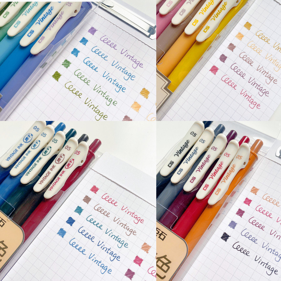 

5Pcs pulpen pena pulpen aesthetic pulpen warna warni pulpen gel aesthetic vintage color retractable gel pens lucu stationery korea alat tulis