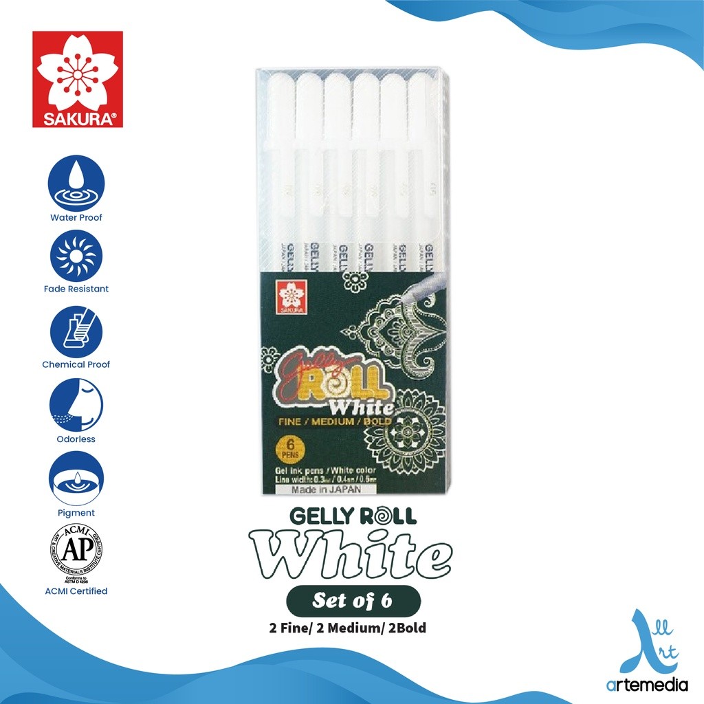 

Gramedia Surabaya - Sakura Gelly Roll White set 6 Color Gel Pen Bolpen