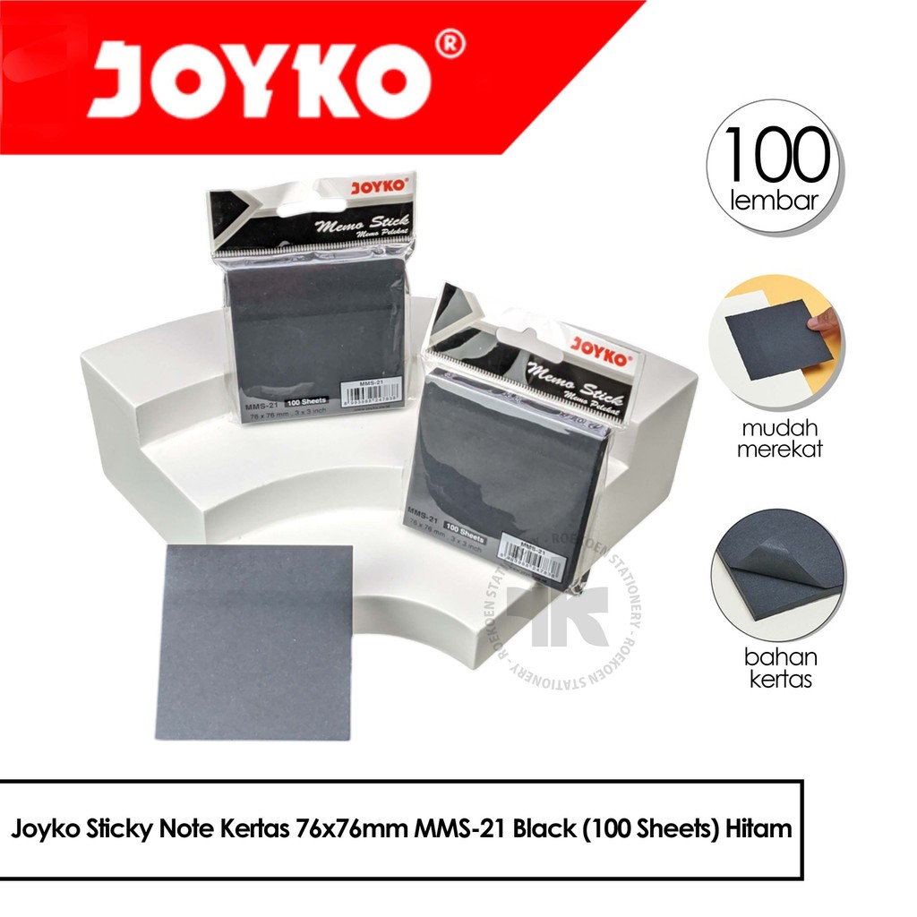

Joyko Sticky Note Kertas 76x76mm MMS-21 Black (100 Sheets) Hitam