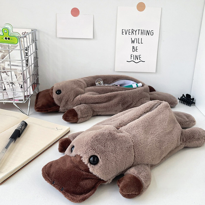 

Cute Cartoon Platypus Pencil Case Cosmetic Bag Plush Pen Pouch Large Capacity Multifunctional Storage Bag School Supplies