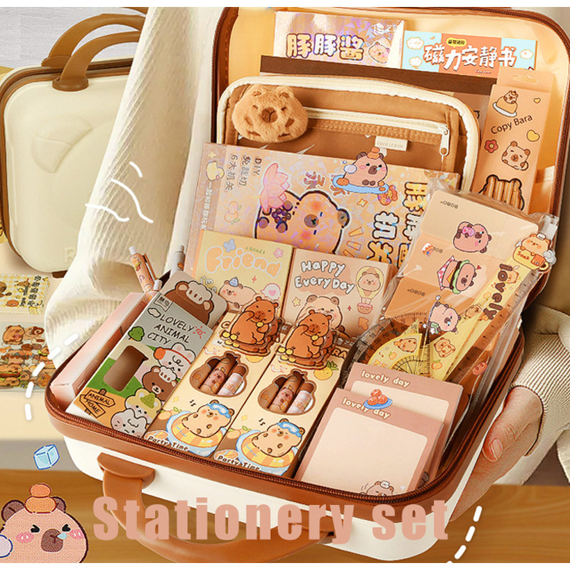 

Fashion Trendy Capybara Stationery Set Cute School Supplies Set Abundant Scholar Kit Stationery Kit Back-To-School Kit Gift