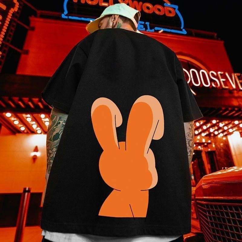 Kaos Lengan Pendek Kelinci Palsu Desain Niche untuk Pria Katun Pakaian Pria Leher Bulat Dasar Pakaia