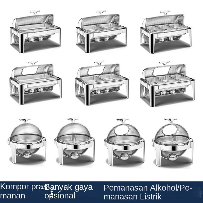 OKkingKitchen Wadah Prasmanan Stainless Steel Prasmanan Penutup Persegi,Prasmanan Bulat