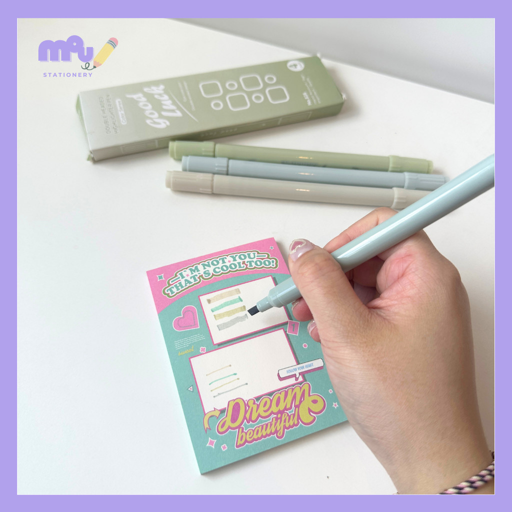 

[MOUMOU] 1 SET ISI 4 Stabilo Pastel 2in1 / Highlighter Warna Pastel Lucu – Hijau, Pink, Biru