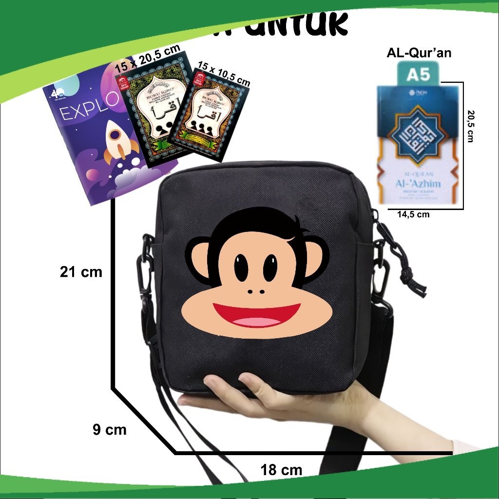 KL Tas Anak Selempang Paul Frank Monkey Cocok Untuk Sekolah dan Mengaji Unisex Fashion Kids 07