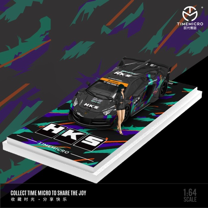 Time Micro 1:64 LBWK Lamborghini Aventador GT EVO HKS Black with Figure Limited