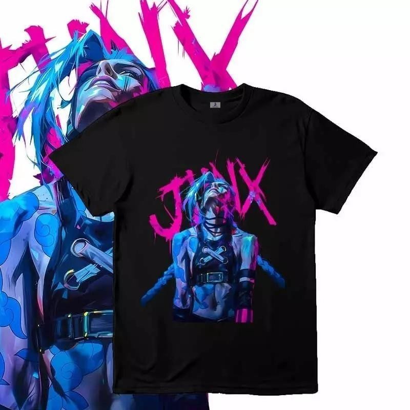 【E-KU】Kaos berkualitas tinggi 220g Katun.Arcane jinx - Kaos Cetak Garis Anime Game - Kaos Katun Hita