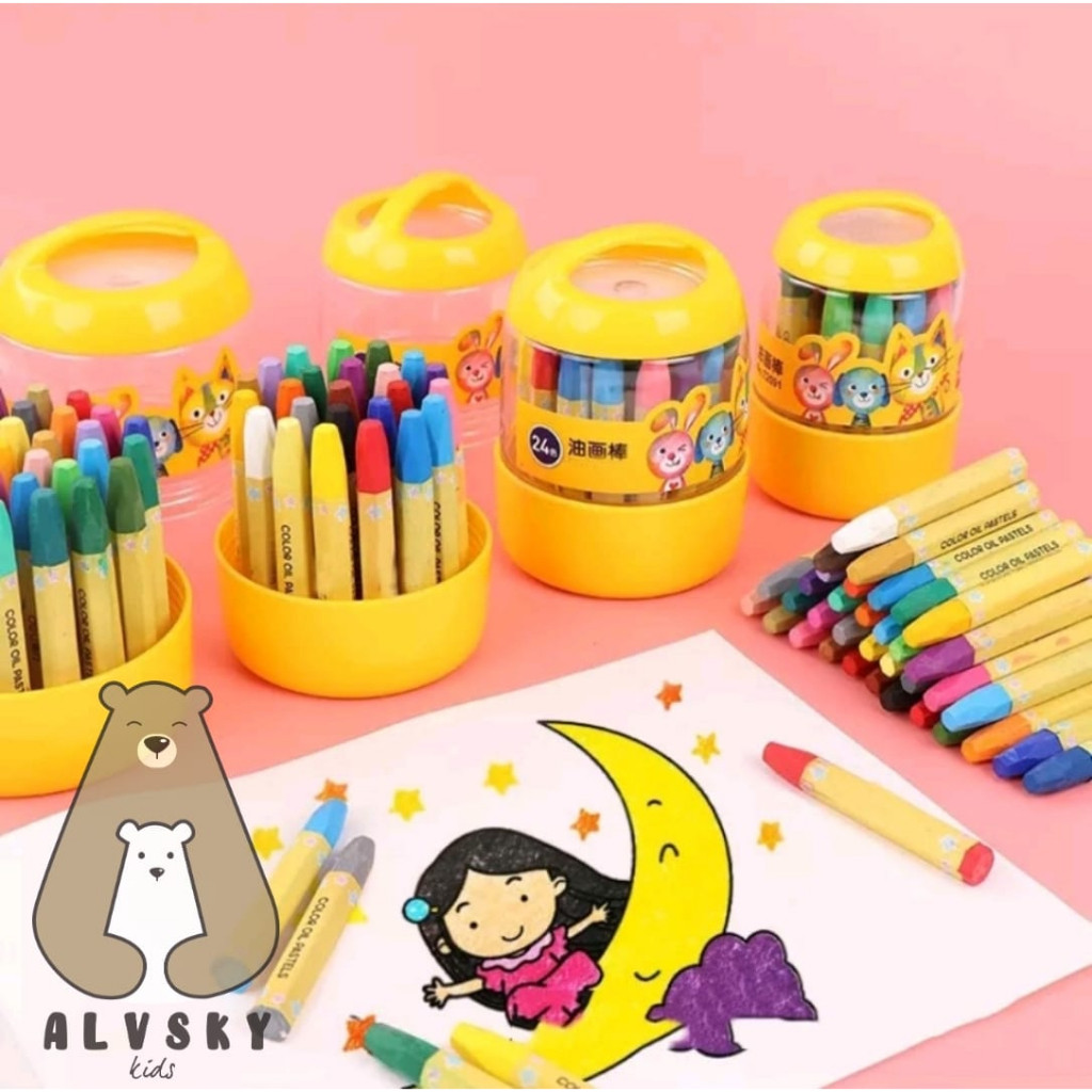 

New Crayon Anak isi 12 / 24 Warna / Crayon Desain Barrel yang Mudah Diambil dan Ditempatkan
