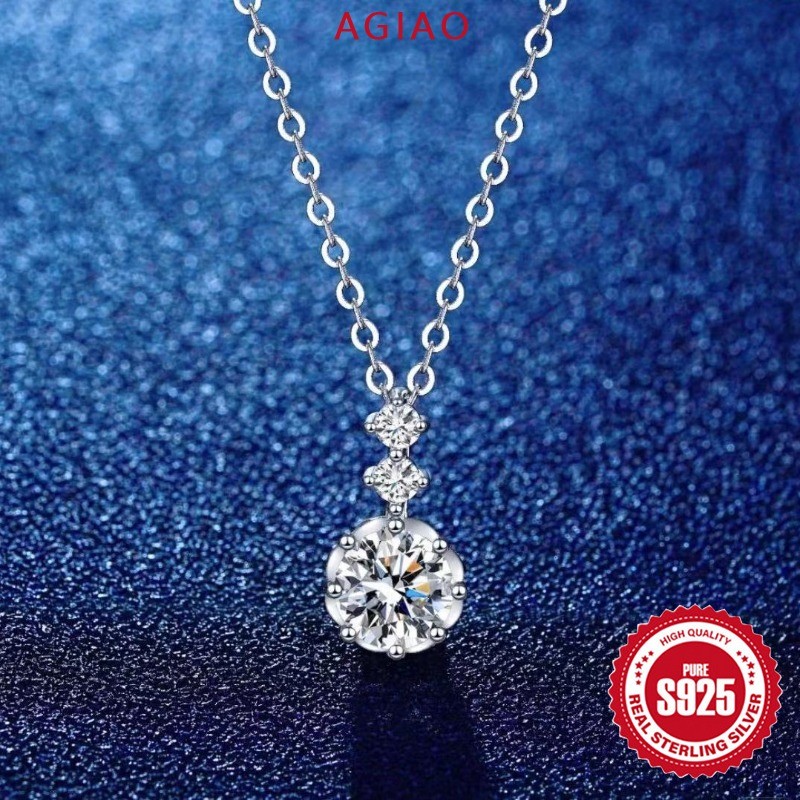 AGIAO PT950 Kalung Gantung Zircon Bulat Warna Emas Platinum Serbaguna Untuk Wanita