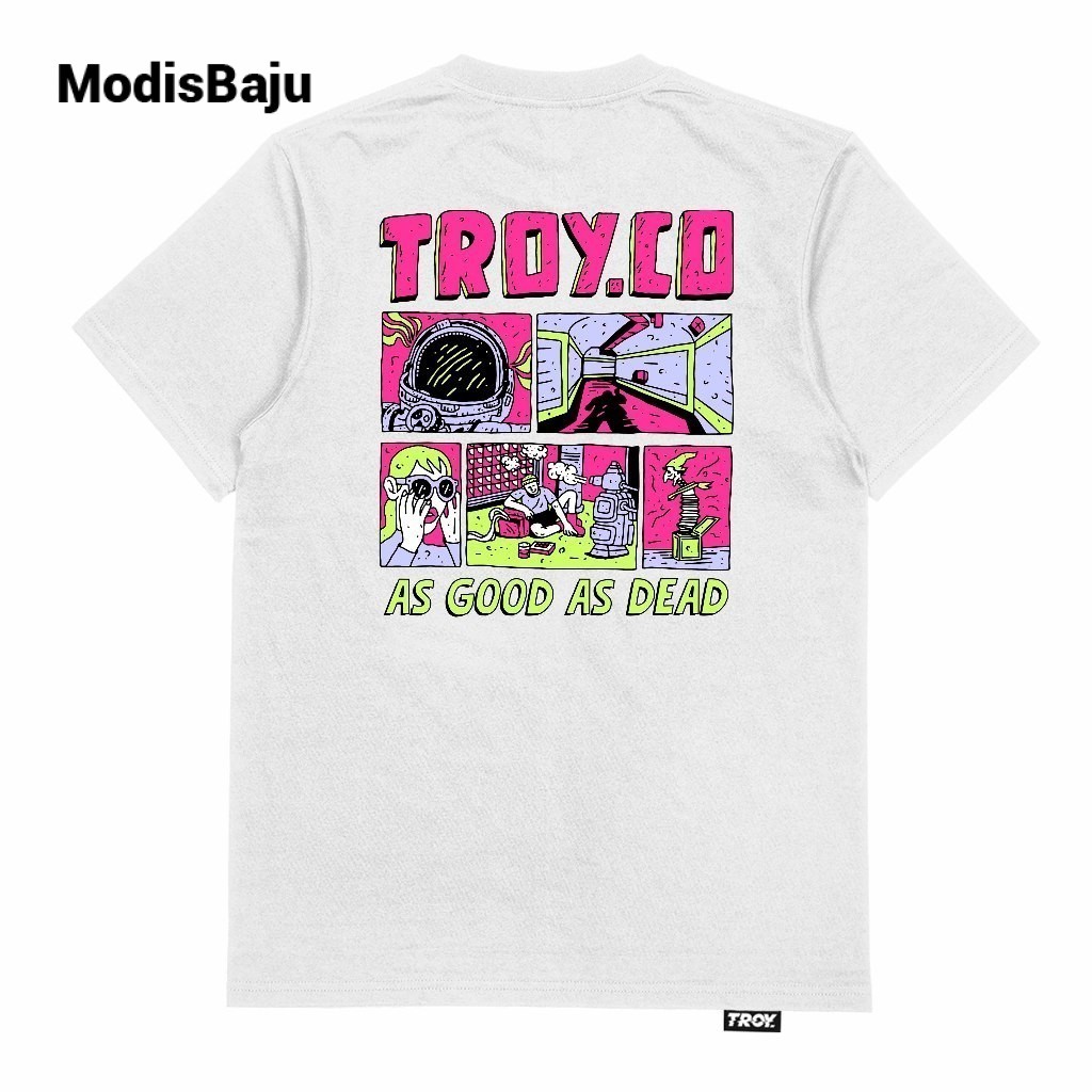 ModisBaju Tshirt White Pink Cosmic - Kaos Pria Lengan Pendek Putih MT 2522