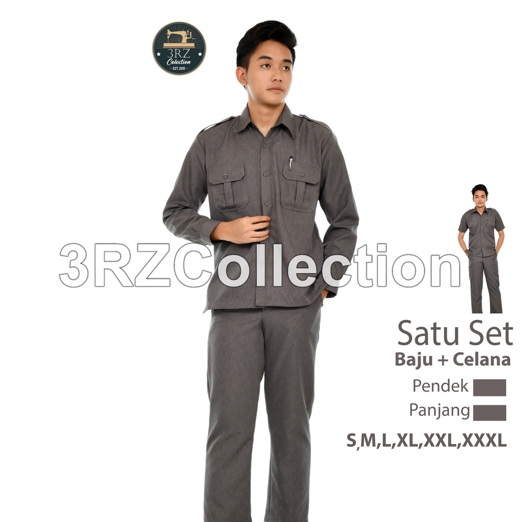 B3 Seragam Dinas Pria Baju Dinas Abu Abu Baju Seragam Abu Tua Kerja Kantor Pria Seragam PNS/Pemda/Ho