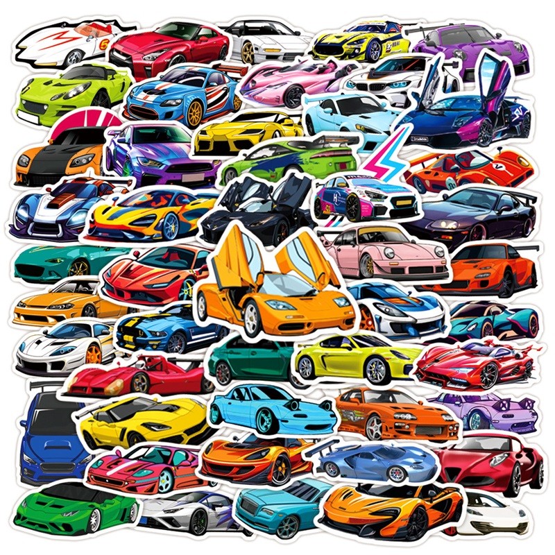 

10/30/50PCS Colorful Super Car PVC Sticker Aesthetic Sticky Decoration Scrapbooking Korean Stationery School Supplies for Kids
