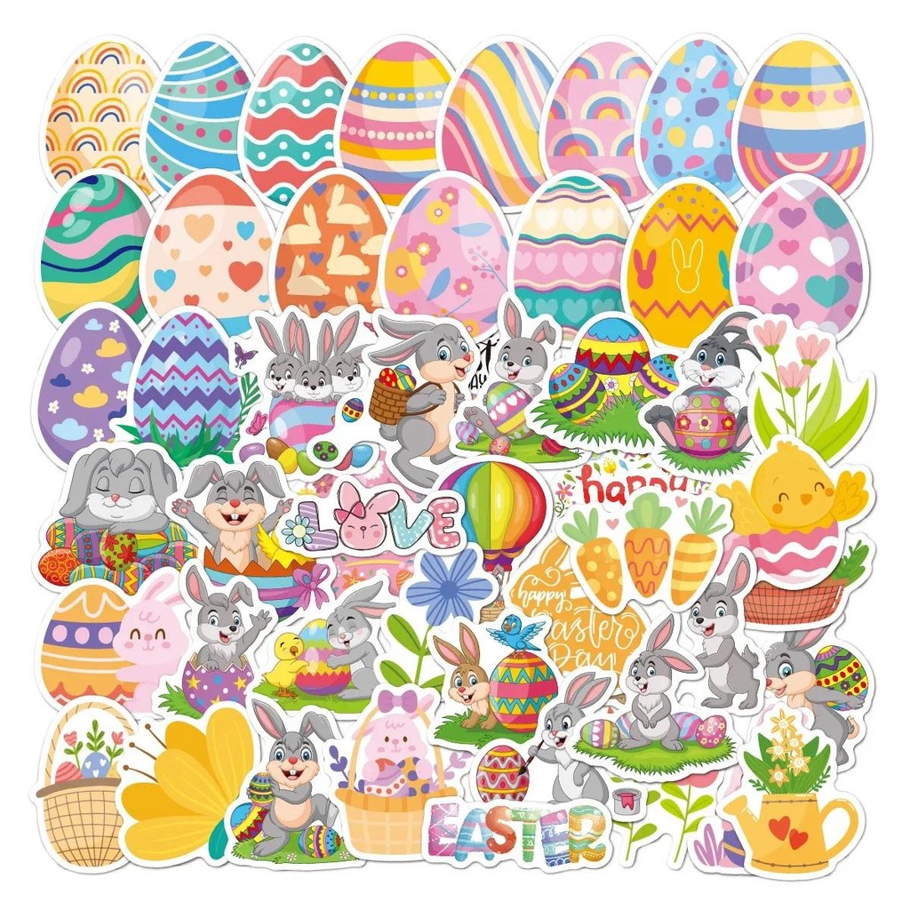 

Easter Egg Cartoon Holiday Stickers 50PCS Children's Cute Stickers Rewards Student Stickers Labels Gifts Children's Toys