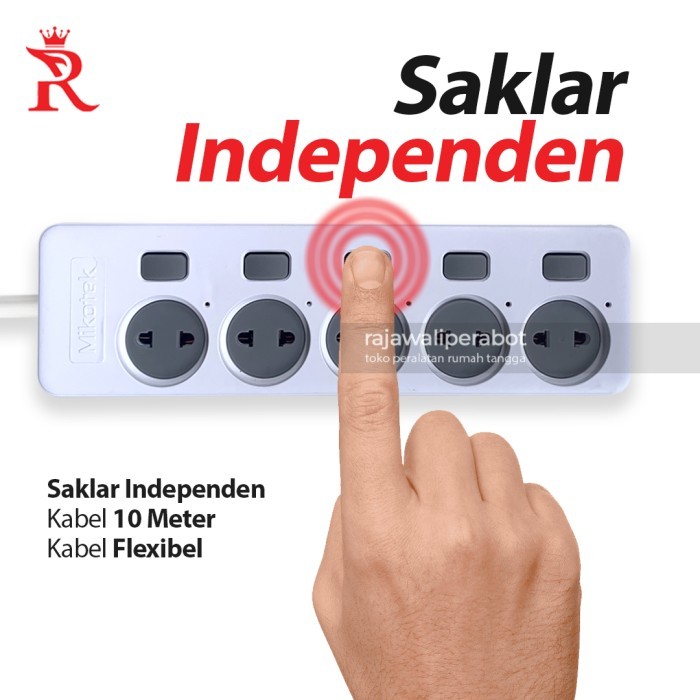 Colokan Listrik Dengan Switch 5 Lubang 10 Meter Terminal Listrik Stop Kontak Listrik 5 L10M