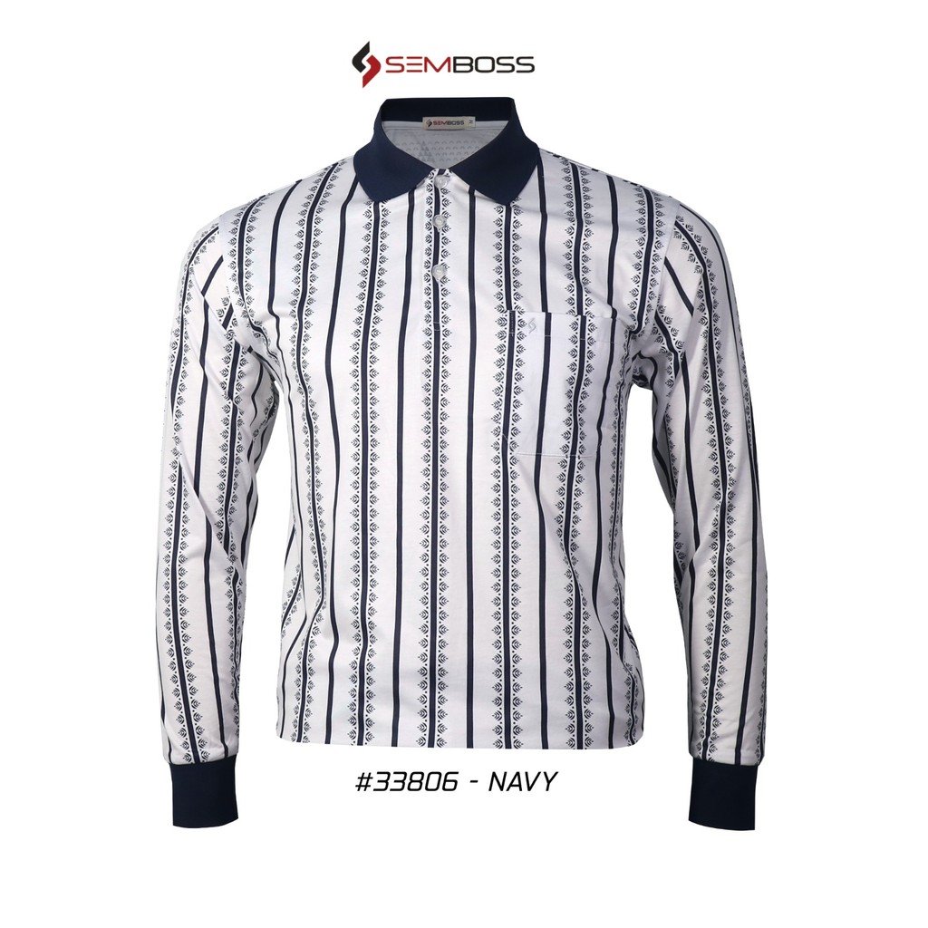 Kaos Kerah Pria Semboss Lengan Panjang Bahan Katun Adem Berkantong 33806A