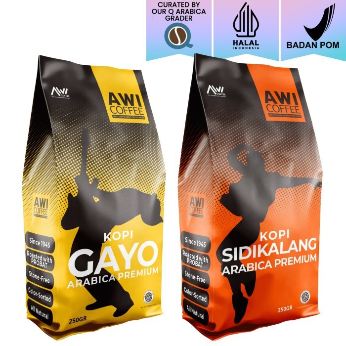 

AWI COFFEE SIDIKALANG ARABICA PREMIUM 250 GR + GAYO PREMIUM 250 GR - BIJI KE MEDIUM