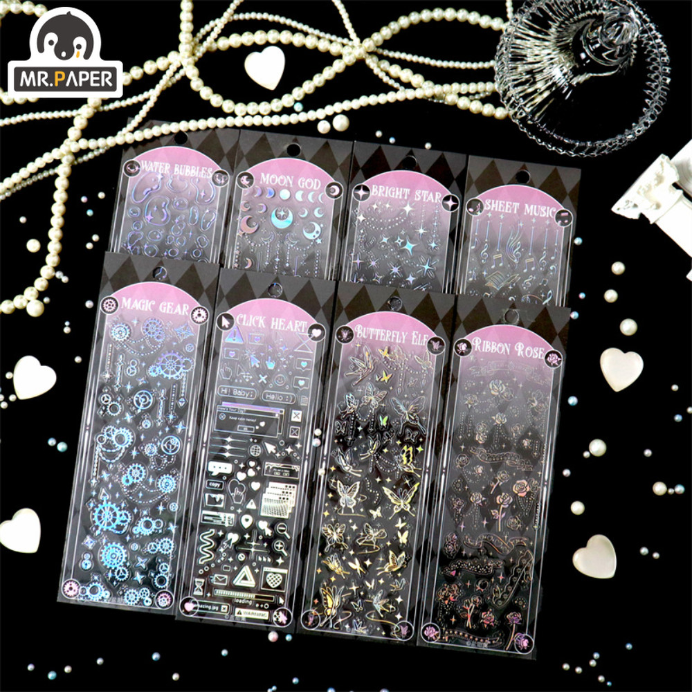 

Mr.paper 8 Styles 1Pcs/Bag Aesthetic Butterfly Laser Sticker Personality Kpop Idol Card Hand Account Decoration Sticker