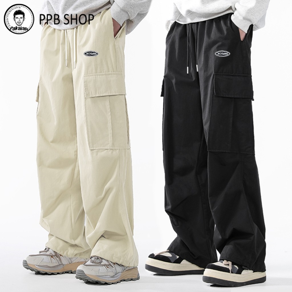Celana cargo panjang celana cargo pria Celana Panjang Pria Korean style celana longgar kargo cowo ce