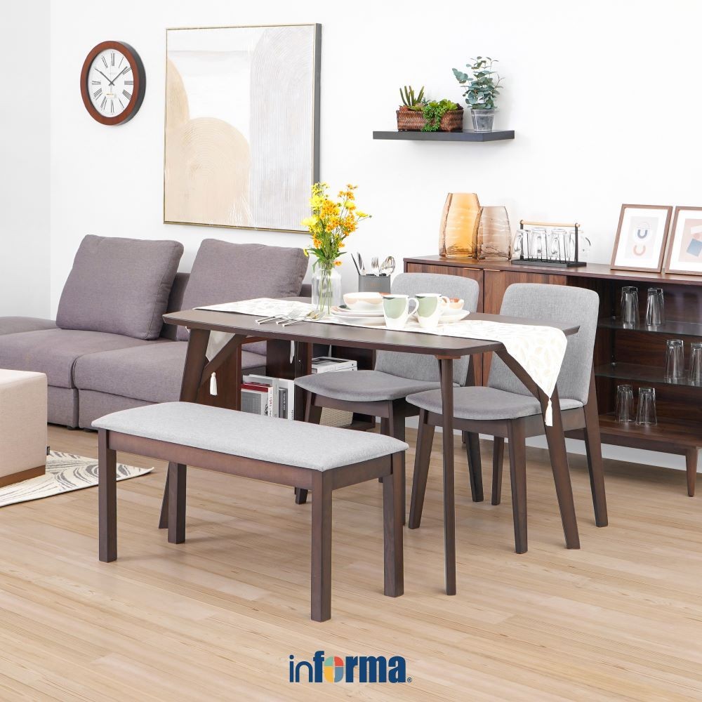 Informa Set 4 Pcs Elodia Meja Makan & Kursi - Cokelat Beech Dining Table Set Meja Kursi Ruang Makan 