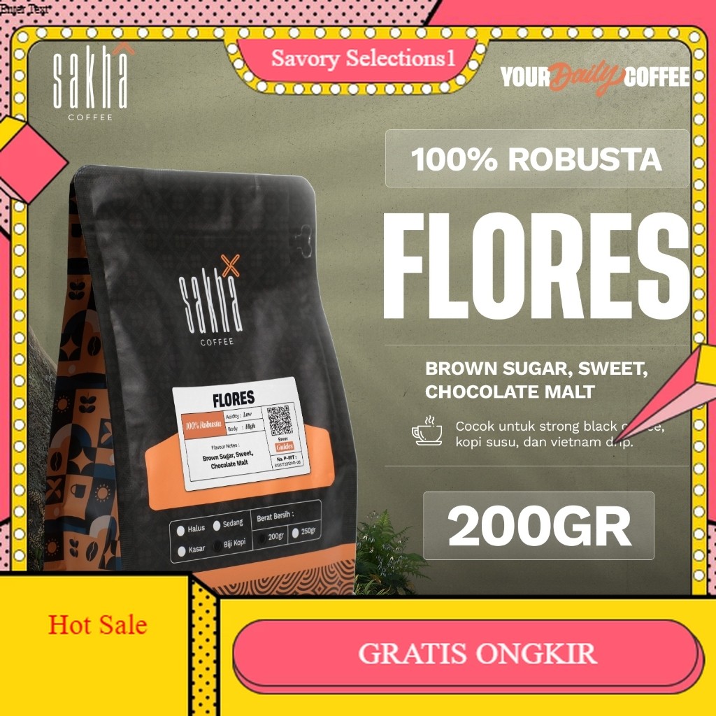 

【SAVORY】DISKON!! Biji Kopi Bubuk Fine Robusta Flores Bajawa Espresso Coffee Roast Beans Coffe Bean Roaster 200 Gram