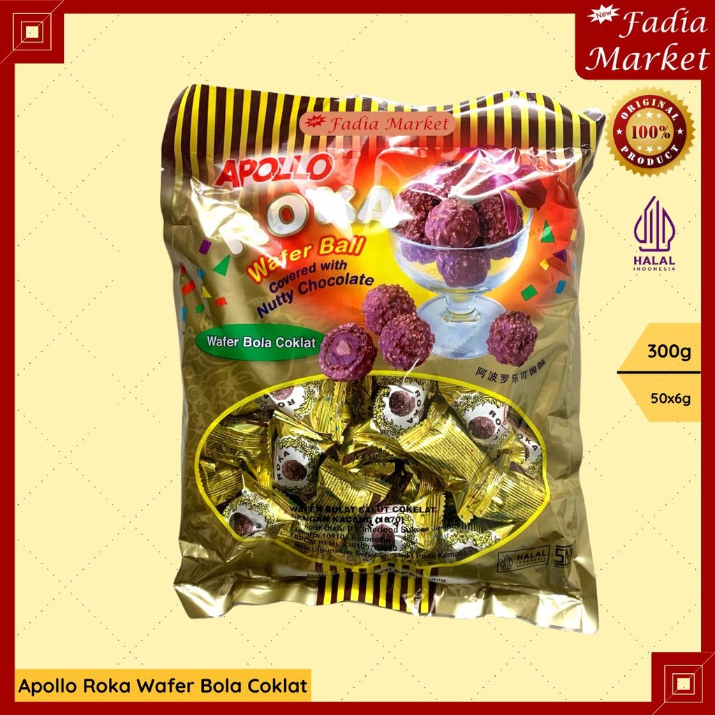 

Apollo Roka Wafer Ball Nutty Chocolate Bola Coklat Kacang Idul Fitri Ramadhan Lebaran 300g 50x6g