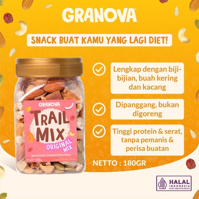 

SALE Granova - Trail Mix / Cemilan Kacang Panggang, Seeds, Buah Kering (Mede, Almond, Dried Fruits, Kelapa, Sorghum) - 180 gr (Healthy Snacks, Halal Food) - Trail MixTERLARIS
