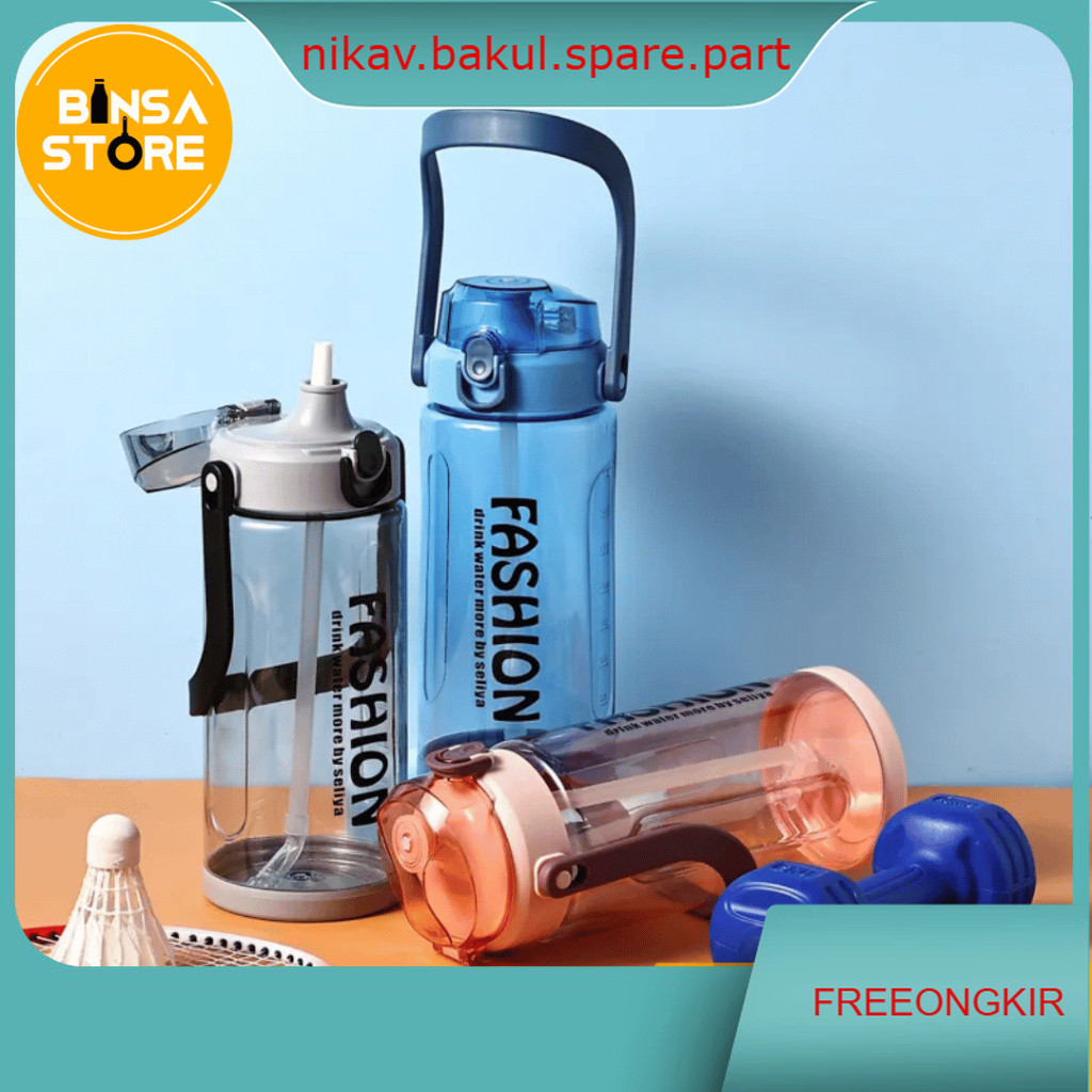 Botol Minum Jumbo 2000 ML Double Lock 2 Liter BPA FREE Tumbler Jumbo Transparan Gym Sedotan - 7207