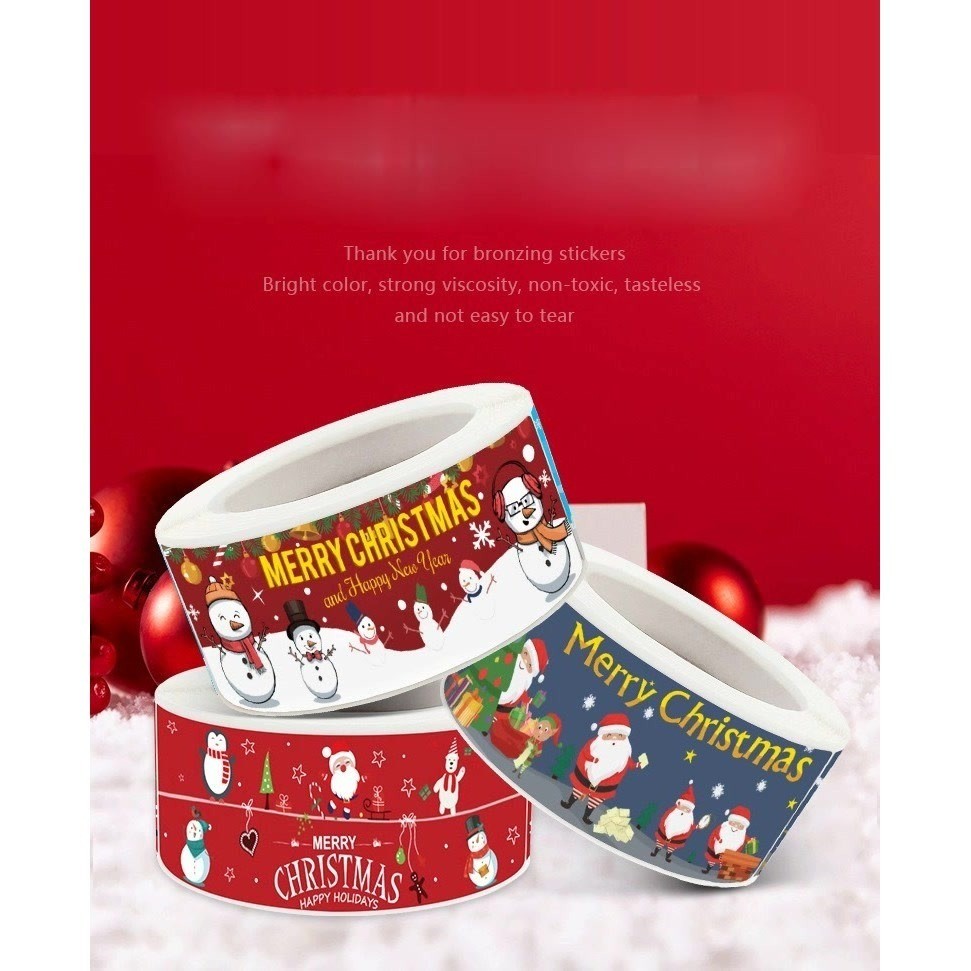 

STICKER LABEL PANJANG KEMASAN BOX GIFT HAMPERS MOTIF MERRY CHRISTMAS NATAL SANTACLAUS