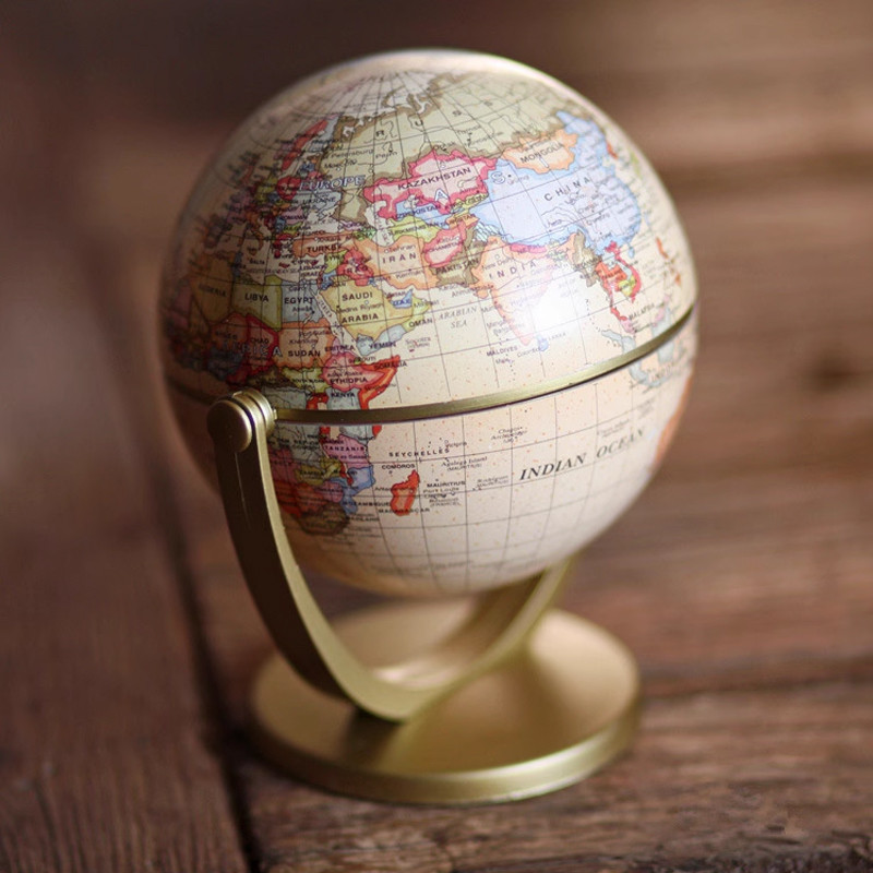 

360 ° Gold World Globe Map Berputar dengan Perlengkapan Pendidikan Anak-anak Menjelajahi Rumah Kantor Dekorasi