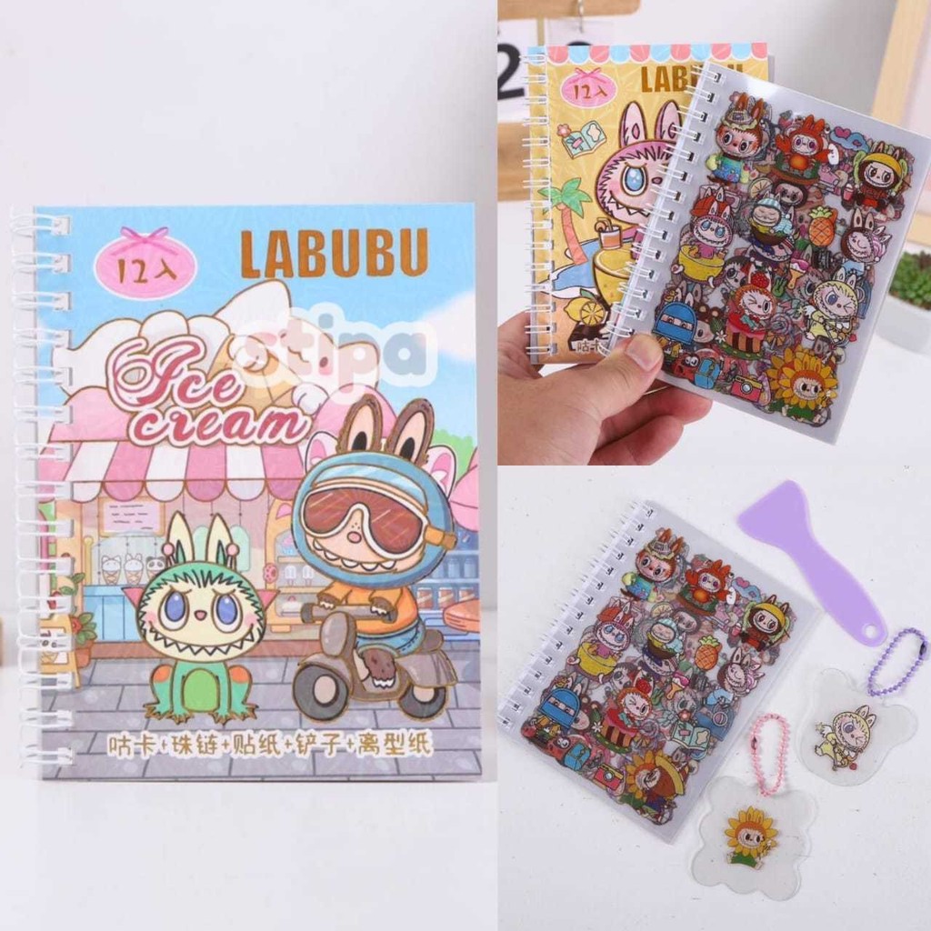 

STIPA Set Buku Sticker Karakter Labubu dengan Gantungan Kunci Akrilik Spatula Stiker Label ATK Aksesoris Hobi Koleksi Mainan Anak BSTULA