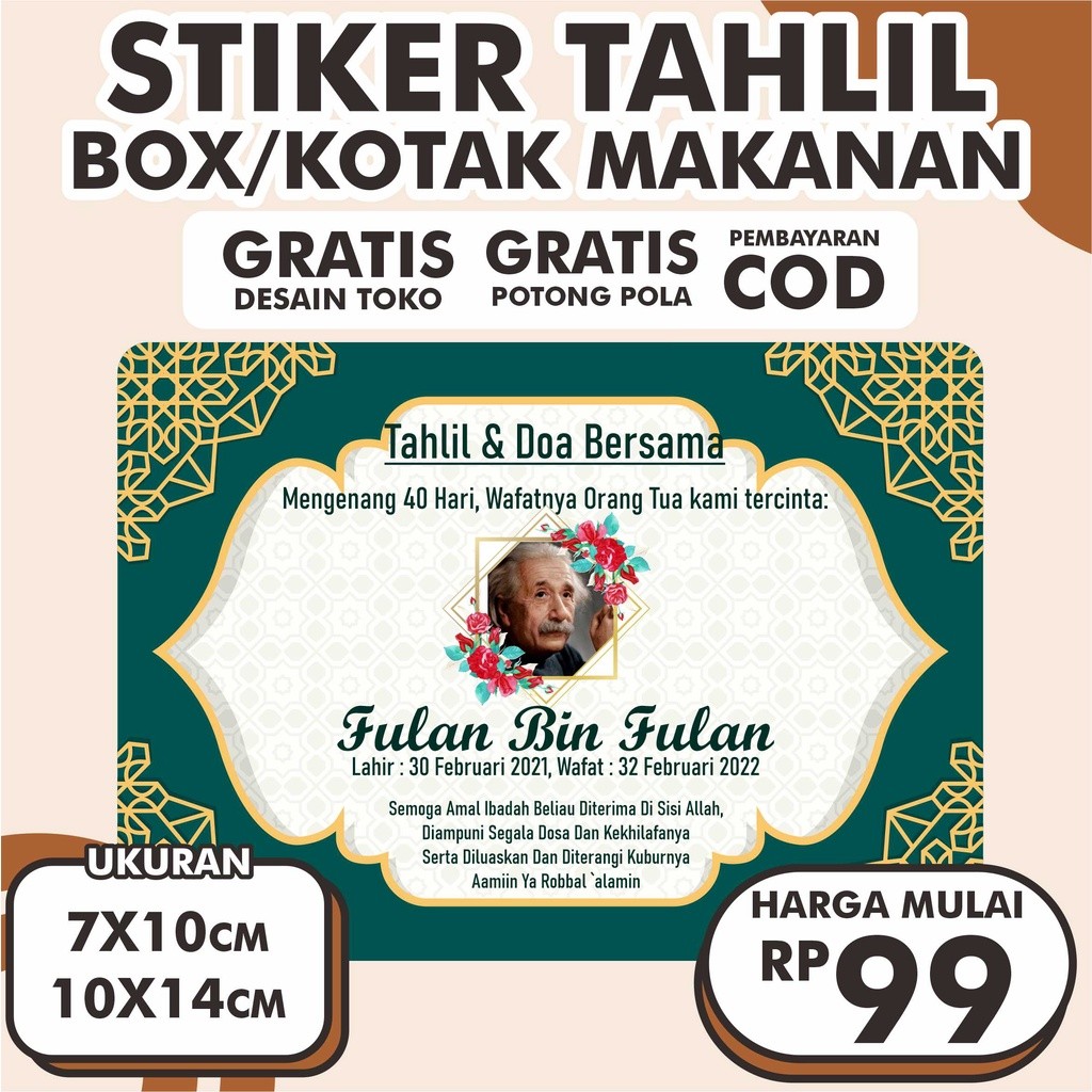 

Stiker Tahlil Tahlinan Pengajian Mengenang wafat 40 hari / 100 hari / 1000 hari untuk Kotak Nasi