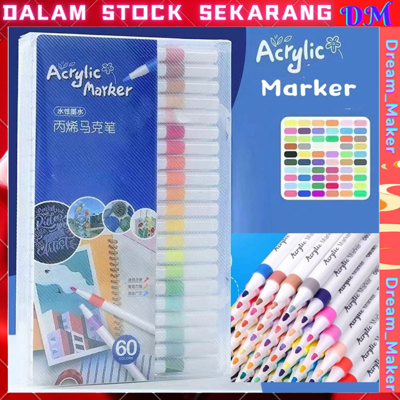 

【Ready Stock】 60 color Pen Akrilik Marker Warna Cepat Kering Tahan Air / Spidol Acrylic Painter / Menggambar Kreativitas Seni Edukasi Anak
