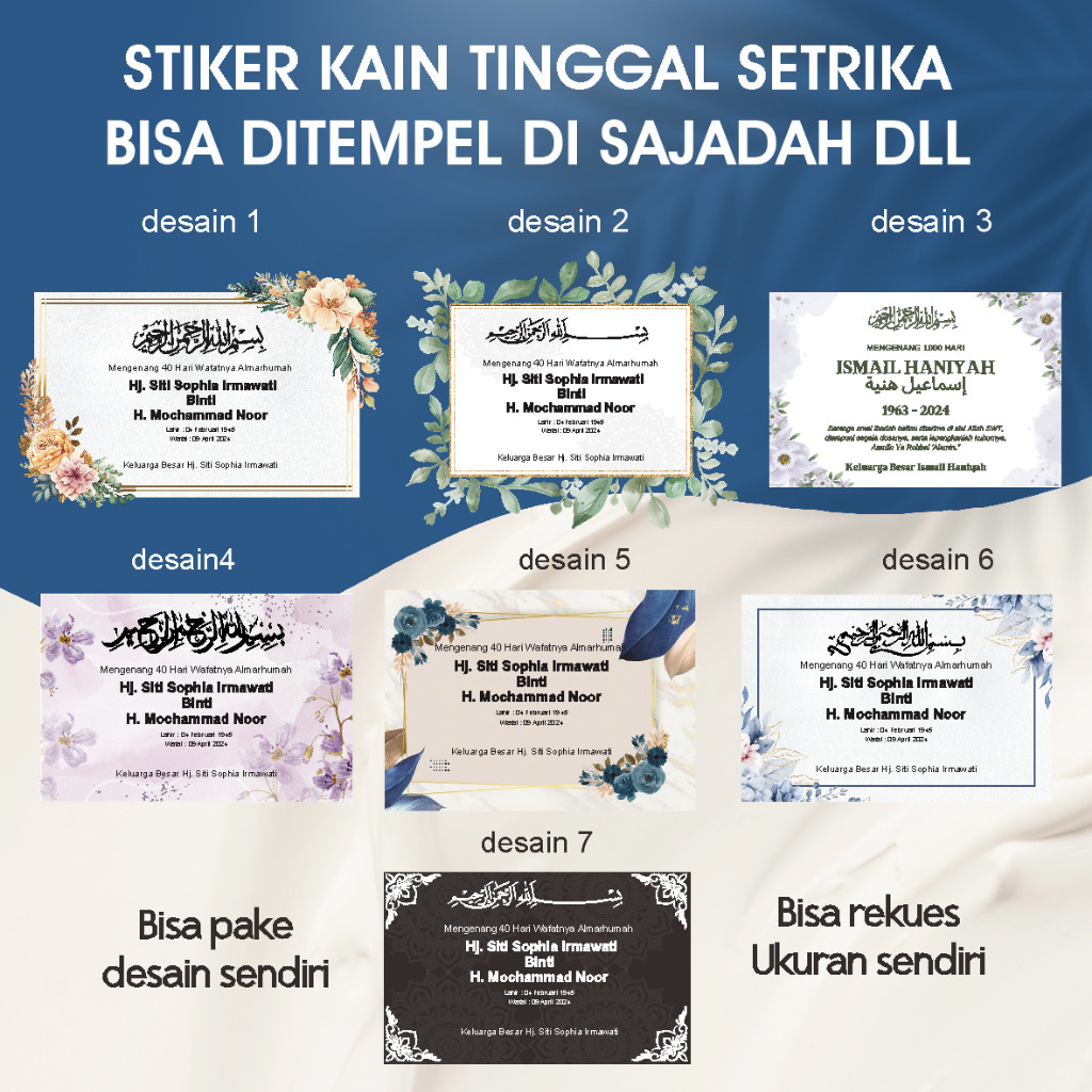 

STIKER TAHLILAN, STIKER MENGENANG WAFATNYA, waterproof BISA DISETRIKA DITEMPEL DI SAJADAH, MUKENA, DLL