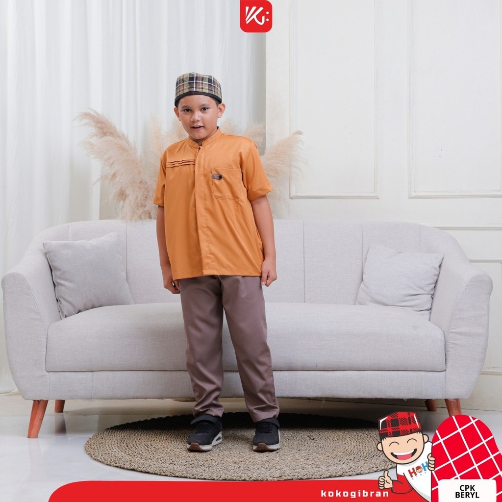 KokoGibran - Set Koko Celana Anak Lengan Pendek Untuk Usia 2-9 Tahun Oren (Berlyn)