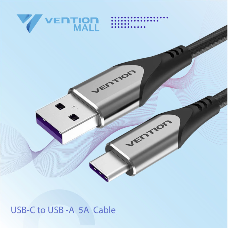 Vention Kabel Data USB Braided Type C 5A Fast Super Charge Pendek Powerbank 25cm 50cm