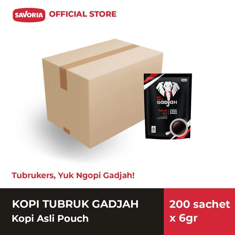

Kopi Tubruk Gadjah Asli Pouch 1 Karton - Bubuk Kopi Hitam 200 Sachet x 6g