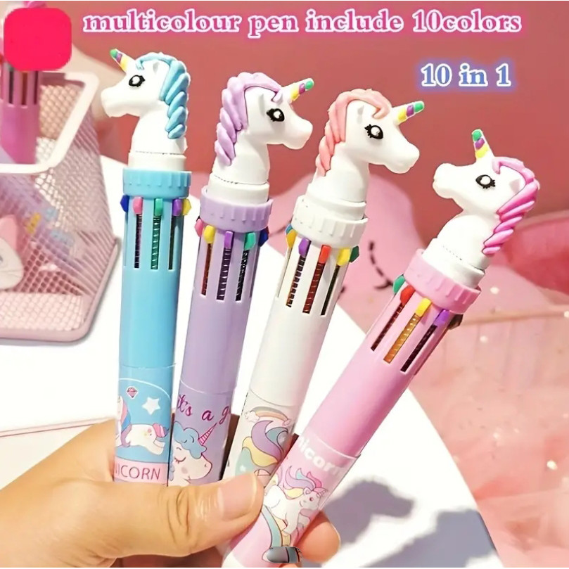 

1Pcs Ten Color Colored Ballpoint Pen Office Pen Supplies Gift Cute Kawaii Cartoon Unicorn Multicolor Pens School Stationery