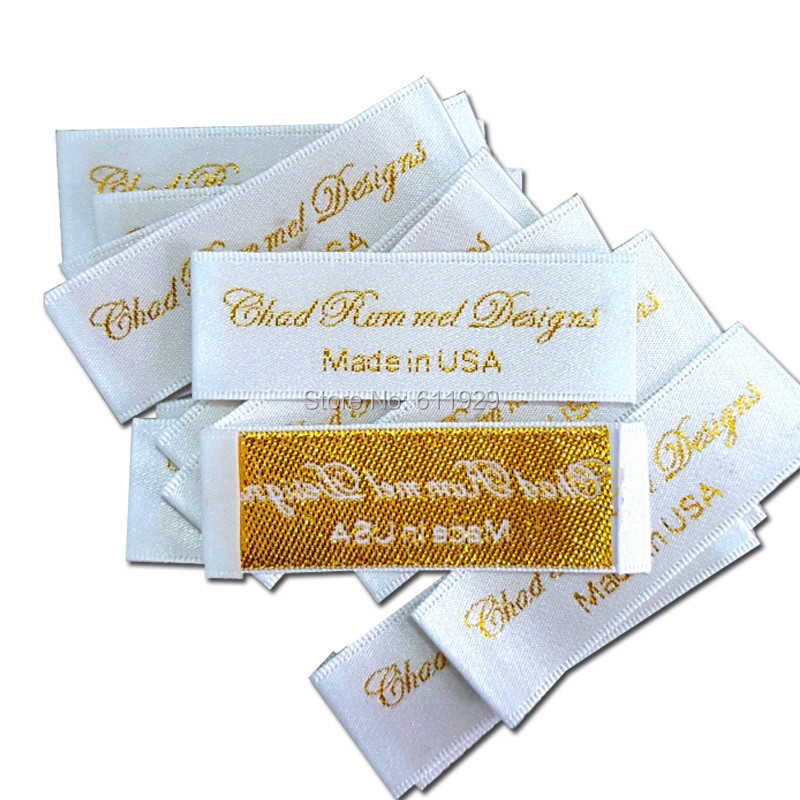 

Custom clothing satin woven labels/garment embroidered tags/golden silver thread collar label/dress labels tags 1000 pcs a lot