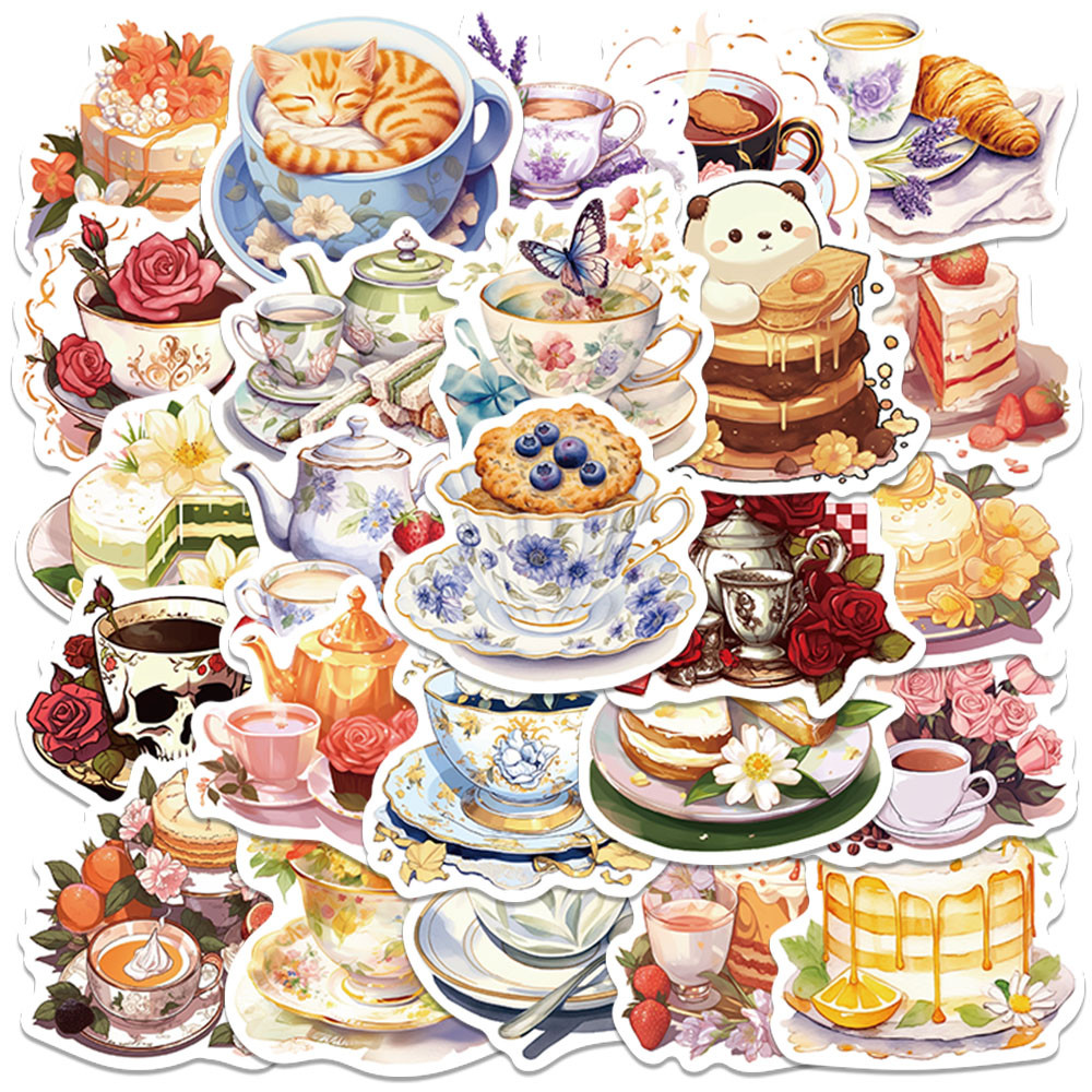 

49pcs Cute Cartoon Afternoon Tea Cake Food Stickers Laptop Decals Luggage Guitar Phone Diary Vinyl Waterproof Graffiti