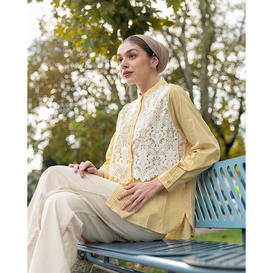 Heaven Lights - Sherly Blouse - Atasan Katun Garis Wanita Muslim