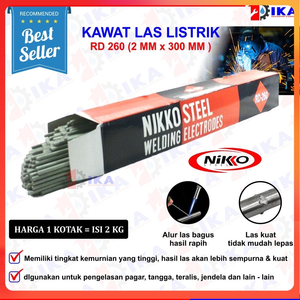 Kawat Las 2 mm Nikko RD 260 / KAWAT LAS Listrik NIKKO RD 260 2mmx300mm isi 2 kg