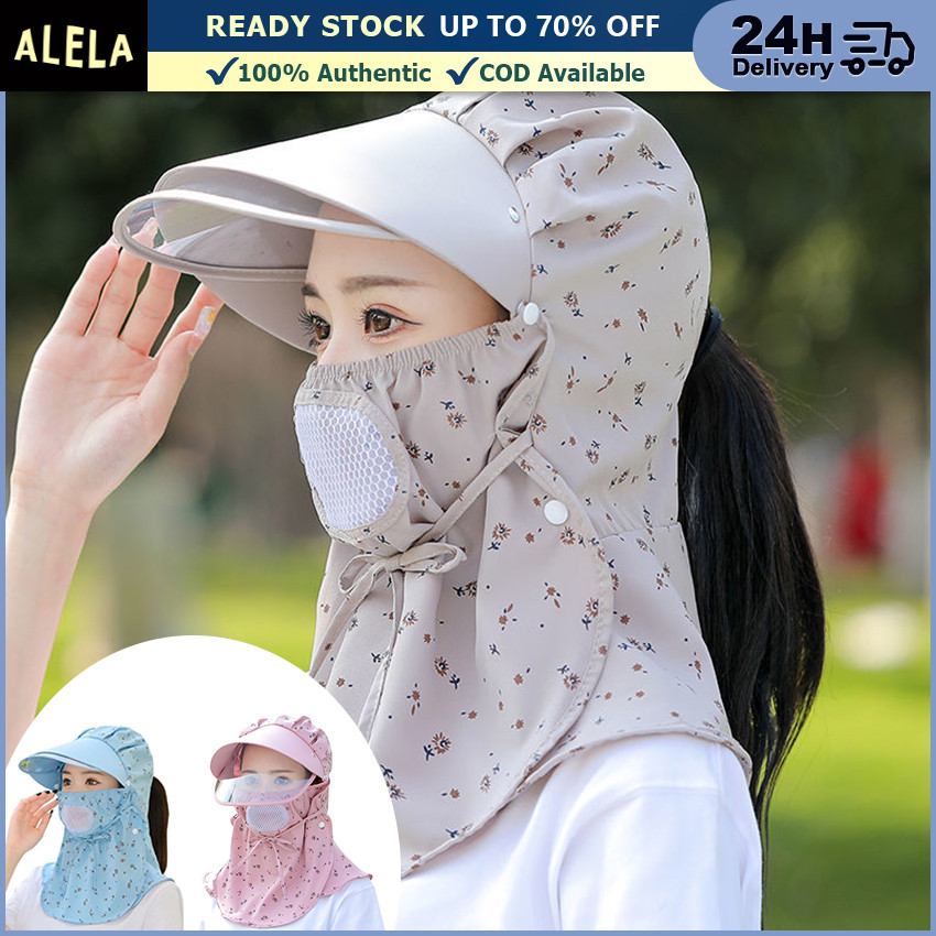 Topi Visor Masker Wanita Anti Panas Anti UV Topi Cadar Penutup Wajah Dan Leher Pantai Mancing