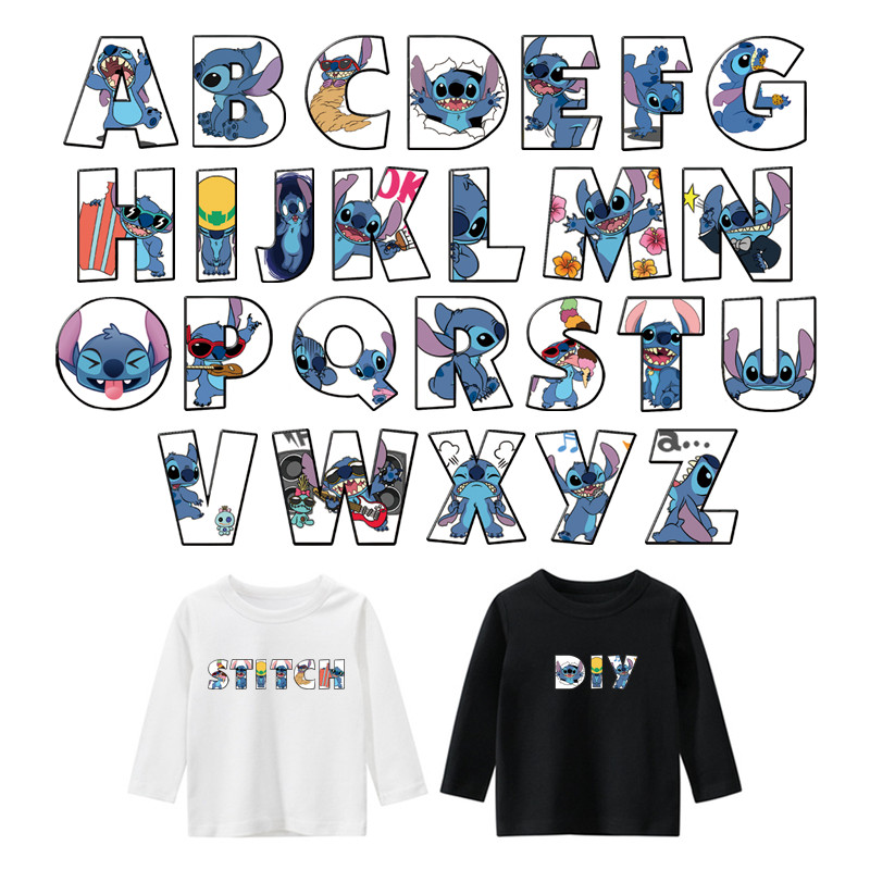 

Disney Stitch ABCD.. 26 letters custom patches thermo-stickers for children DIY Sewing Decoration Flex fusible transfer
