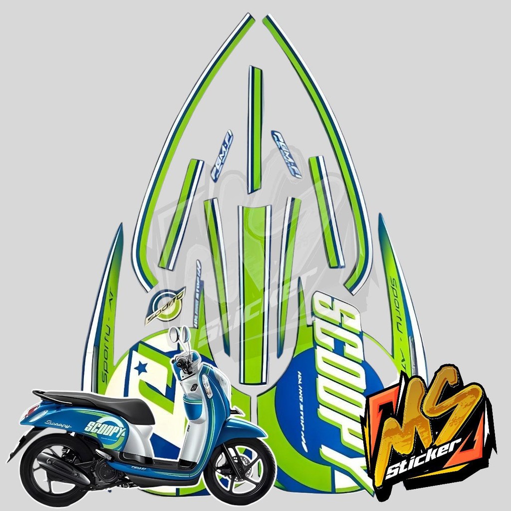STICKER STIKER POLET LIS STRIPING MOTOR FULL BODY HONDA SCOOPY 2016 WARNA BIRU HIJAU PUTIH