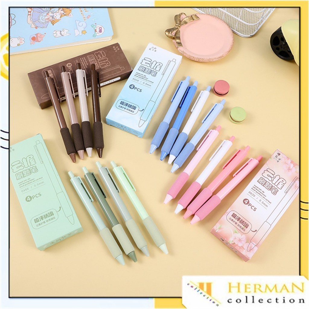 

HC Pulpen Mekanik 0.5mm Set Isi 4 Pcs Motif Polos Warna Pastel Dengan Bantalan Pena Empuk Set Pena Gel 0.5mm Lucu Pulpen Gel 4IN1 Warna Hitam Bolpoint Tinta Gel Cair 4 Pcs Journaling Pen Alat Tulis