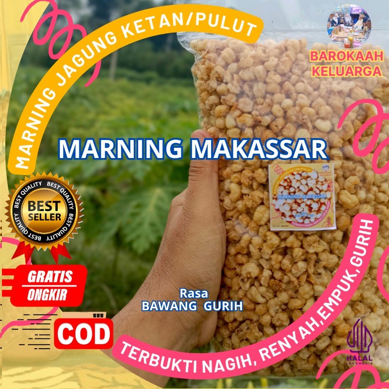

Marning Marneng Premium cocok bangt buat nyantai dan suguhan tamu terbuat dari jagung putih makassar termurah, rasa gurih asin bawang (500gr),renyah dan aseli
