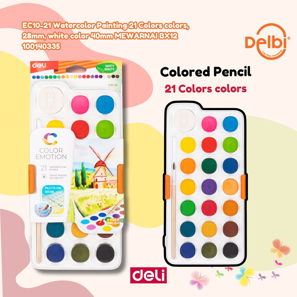 

Deli Cat Air Dengan Kuas Cat Air Lukis Set Cat Air Anak 21 Warna Kemasan Kotak Warna Air Watercolor Painting Watercolor Painting 21 Colors colors, 28mm, white color 40mm MEWARNAI BX12