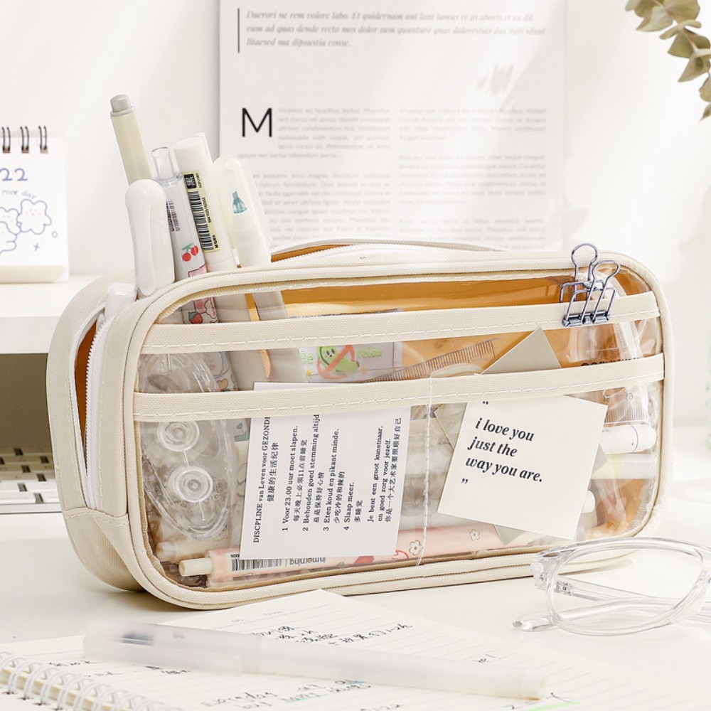 

Large Capacity Pencil Case PVC Transparent Sort Student Desktop Ruler storage bag Makeup Bag School Stationery Organiser