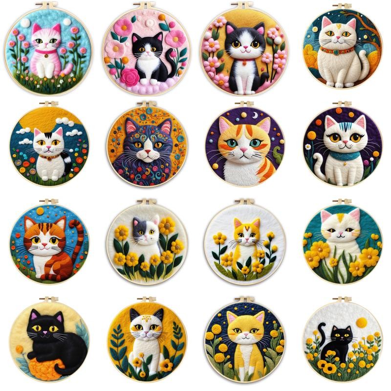 

CHENISTORY Wool Felting DIY Kit with Supplies and Tools Needle Felting Cat Picture Craft Set for Beginners Creative Gift